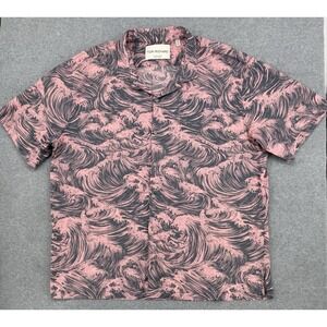 Vintage Hawaiian Shirt Tori Richard Wave Print Pink Black Made in Hawaii 2XL